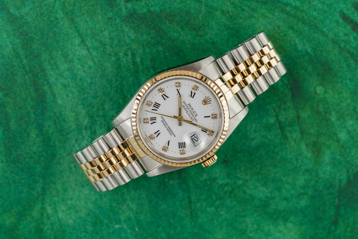 Rolex Datejust 36 16233 White Roman Diamond Dial Two Tone 1988 - The Watch Business Sydney