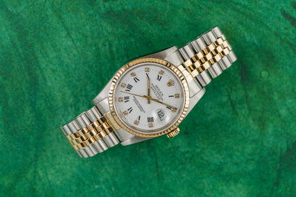 Rolex Datejust 36 16233 White Roman Diamond Dial Two Tone 1988 - The Watch Business Sydney