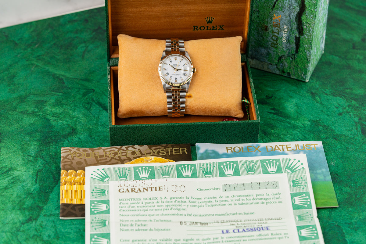 Rolex Datejust 36 16233 White Roman Diamond Dial Fluted Bezel Case - The Watch Business Sydney CBD