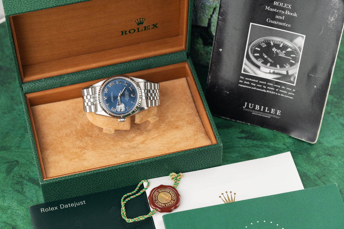 Rolex Datejust 36 16234 Blue Roman Dial Box and Booklets 2003 - Rolex Sydney