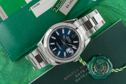 Rolex Datejust II 116300 Blue Dial Applied Hour Markers - The Watch Business Sydney