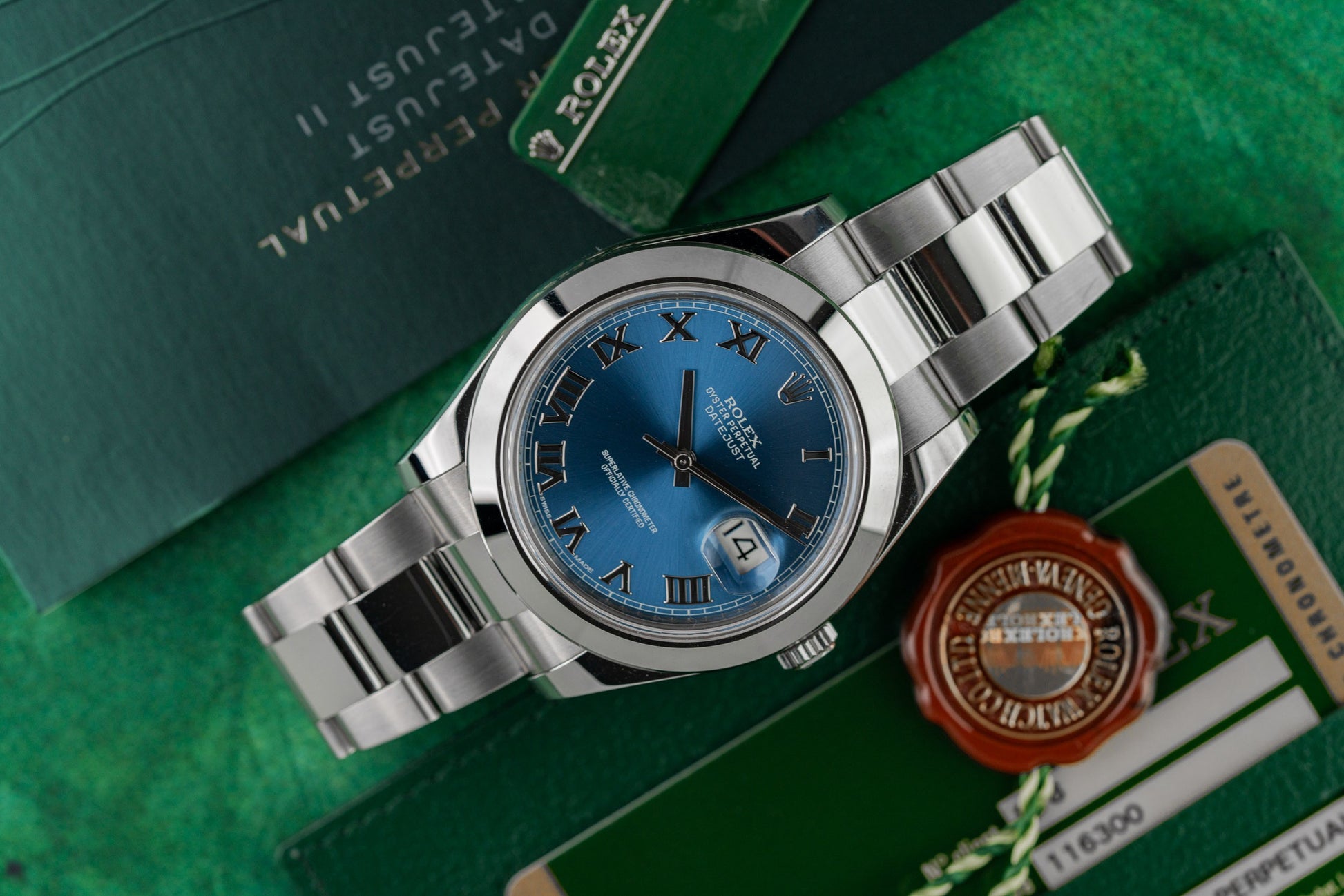 Rolex Datejust II 116300 Blue Roman Dial Applied Roman Numerals - The Watch Business Sydney