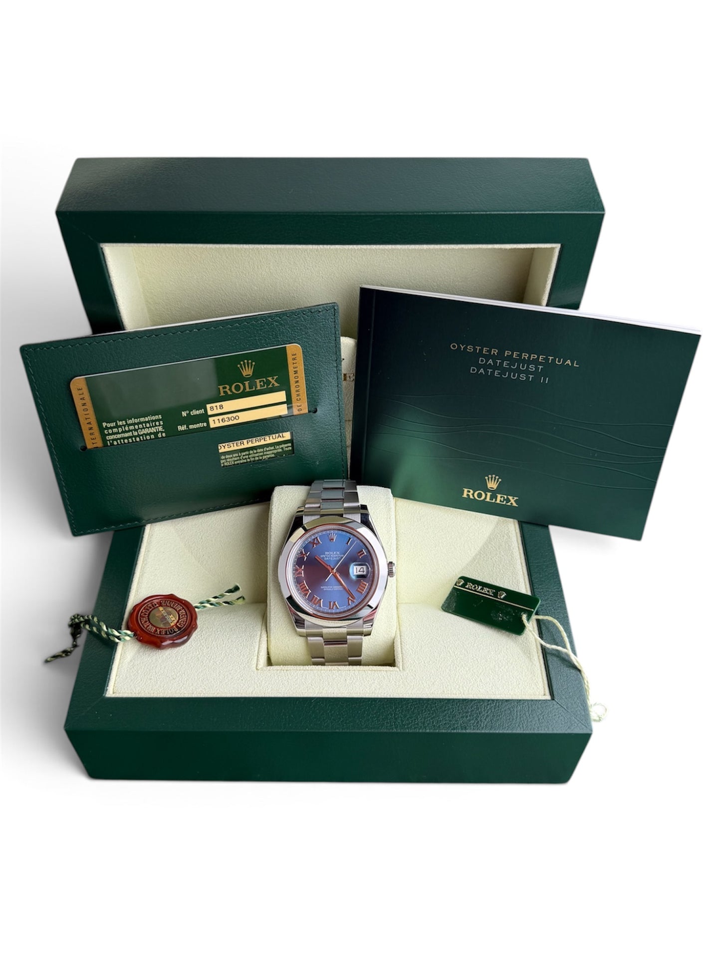 Rolex Datejust II 116300 Blue Roman Dial Oyster Stainless Steel Bracelet Full Set 2014 - The Watch Business Sydney