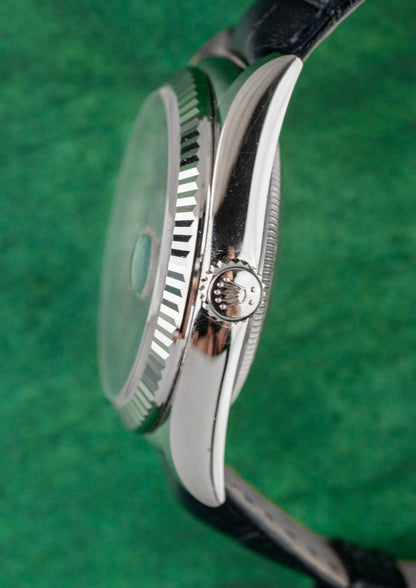 Rolex Day-Date 36 118139 Blue Dial Fluted Bezel and Crown - The Watch Business Sydney CBD