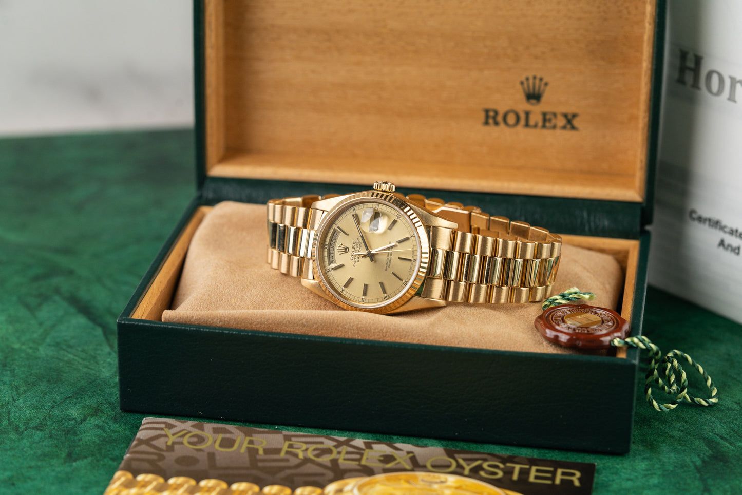 Rolex Day-Date 36 18038 Champagne Index Dial Yellow Gold 1987 - The Watch Business Sydney