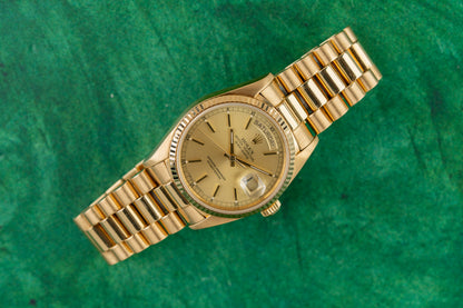 Rolex Day-Date 36 18038 Champagne Index Dial Applied Markers - The Watch Business Sydney