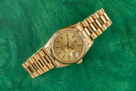 Rolex Day-Date 36 18038 Champagne Index Dial Applied Markers - The Watch Business Sydney