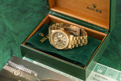 Rolex Day-Date 36 18078 Silver Dial Bark Finish Bezel - The Watch Business Sydney