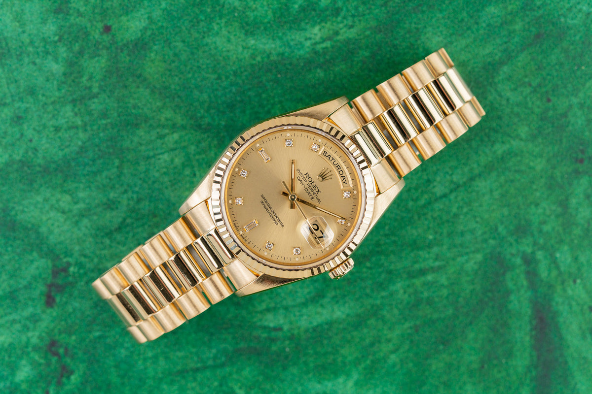 Rolex Day-Date 36 18238 Champagne Diamond Dial 18k Yellow Gold President 1996 - The Watch Business Sydney