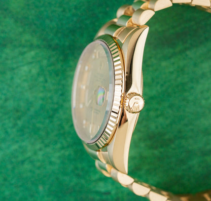 Rolex Day-Date 36 18238 Champagne Diamond Dial Fluted Bezel and Crown - The Watch Business Sydney