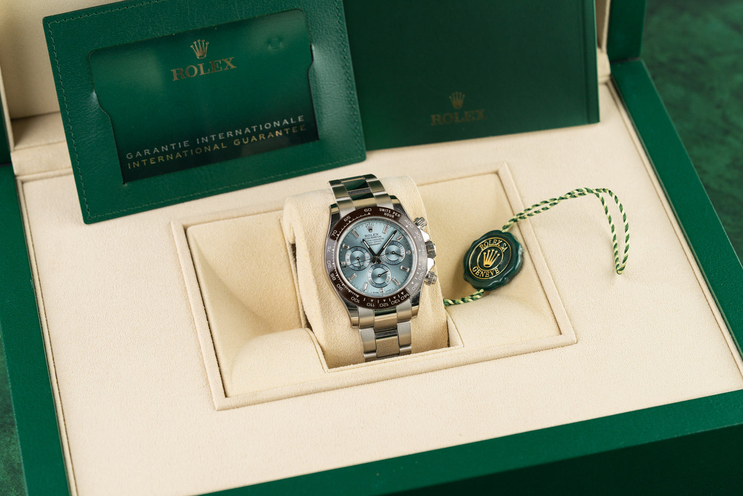 Rolex Daytona 116506 Ice Blue Baguette Diamond Dial Platinum 2023 - The Watch Business Sydney