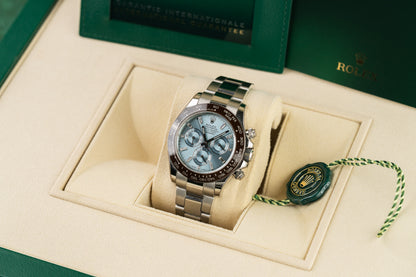 Rolex Daytona 116506 Ice Blue Dial Baguette Diamond Hour Markers - The Watch Business Sydney