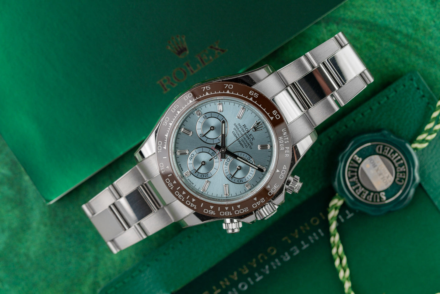 Rolex Daytona 116506 Ice Blue Dial Platinum Oyster Bracelet Protection Stickers - The Watch Business Sydney