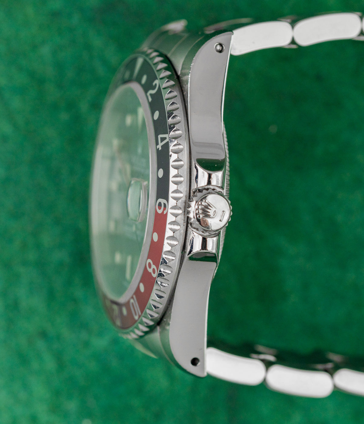 Rolex GMT-Master II 16710 Coke Black Dial Crown Side Profile - The Watch Business Sydney