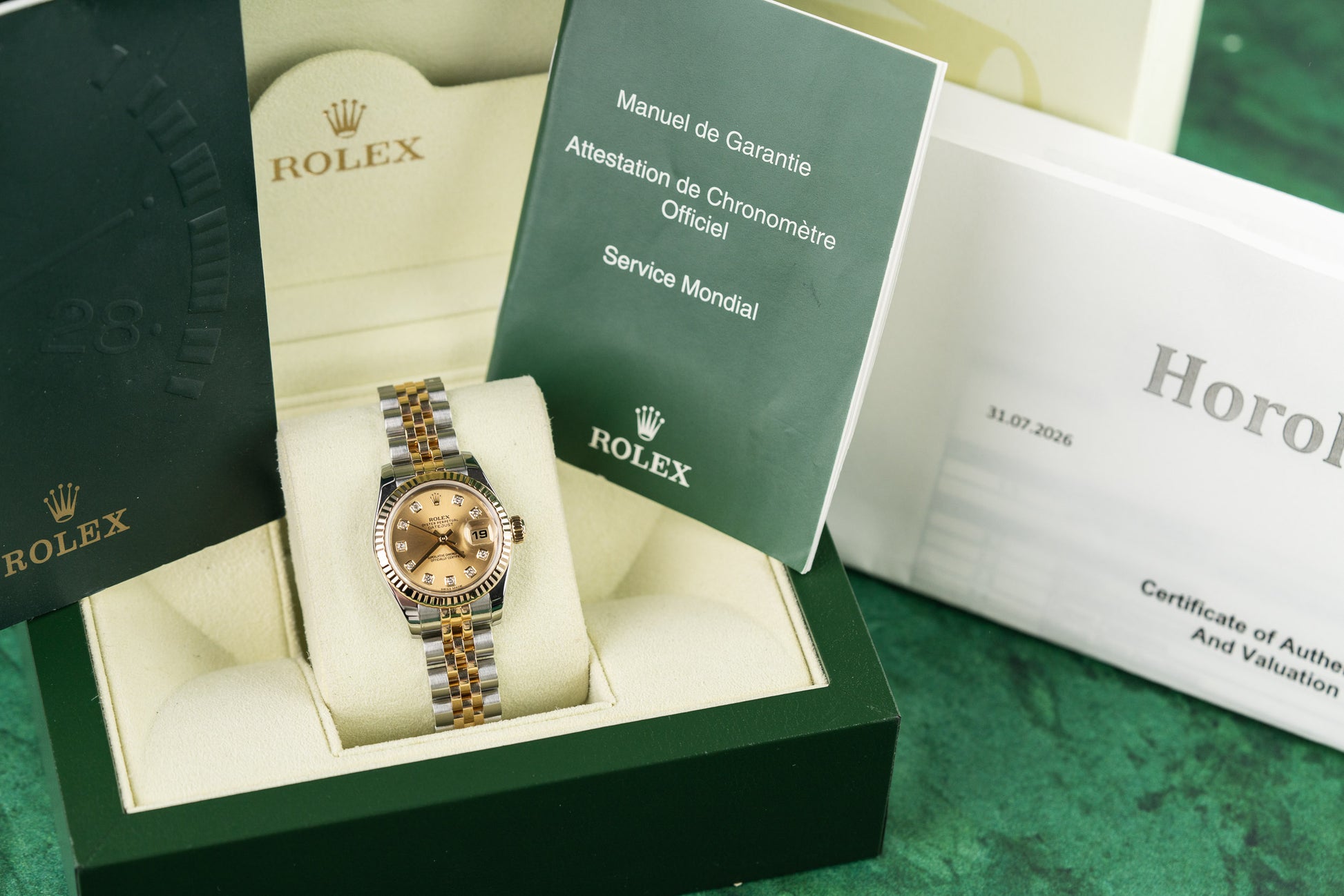 Rolex Lady-Datejust 26 179173 Champagne Diamond Dial Two Tone Yellow Gold - The Watch Business Sydney