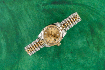 Rolex Lady-Datejust 26 179173 Champagne Diamond Dial Diamond Hour Markers - The Watch Business Sydney