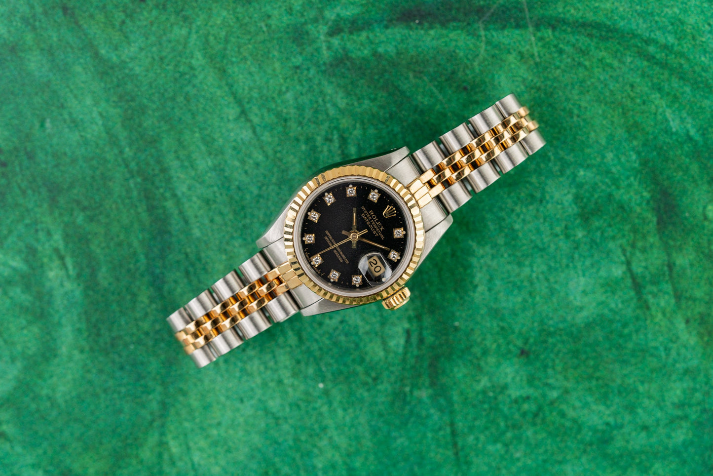 Rolex Lady-Datejust 26 69173 Black Diamond Dial Two Tone Yellow Gold 1984 - The Watch Business Sydney