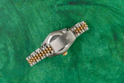 Rolex Lady-Datejust 26 69173 Black Diamond Dial Yellow Gold Fluted Bezel Case - The Watch Business Sydney CBD