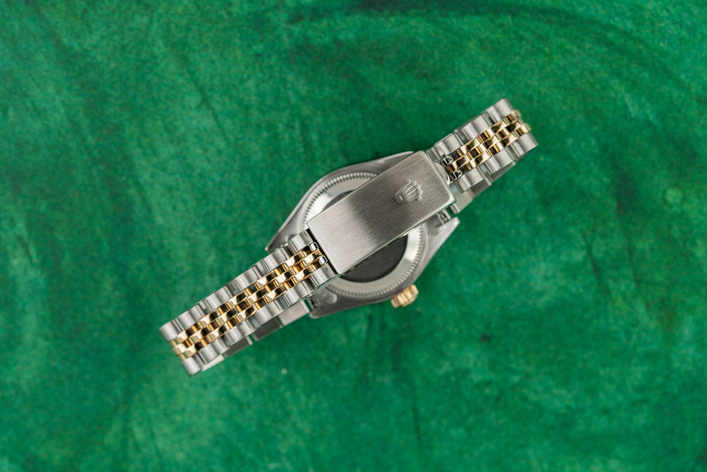 Rolex Lady-Datejust 26 69173 Champagne Tapestry Dial Yellow Gold Fluted Bezel Case - The Watch Business Sydney CBD