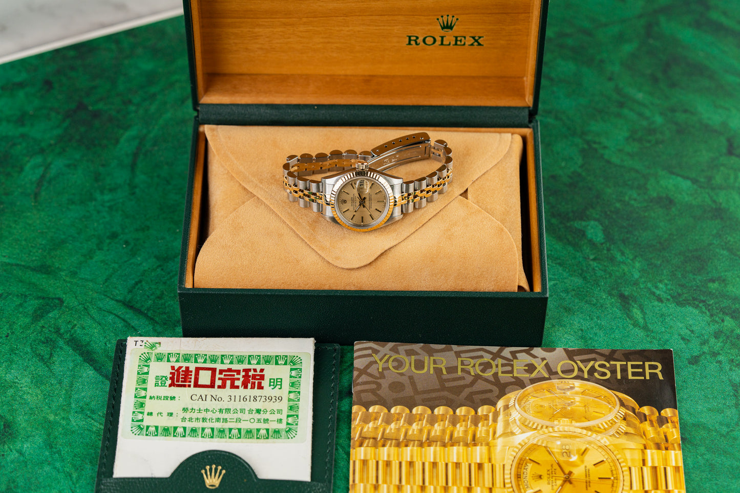 Rolex Lady-Datejust 26 69173 Champagne Tapestry Dial Jubilee Two Tone Bracelet - The Watch Business Sydney