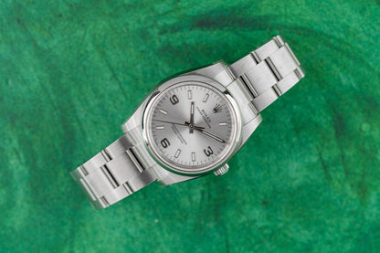 Rolex Oyster Perpetual 34 114200 Silver Dial Applied Hour Markers - The Watch Business Sydney