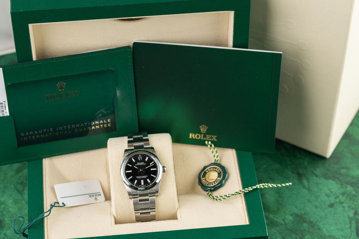 Rolex Oyster Perpetual 34 124200 Black Dial Stainless Steel 2021 - The Watch Business Sydney