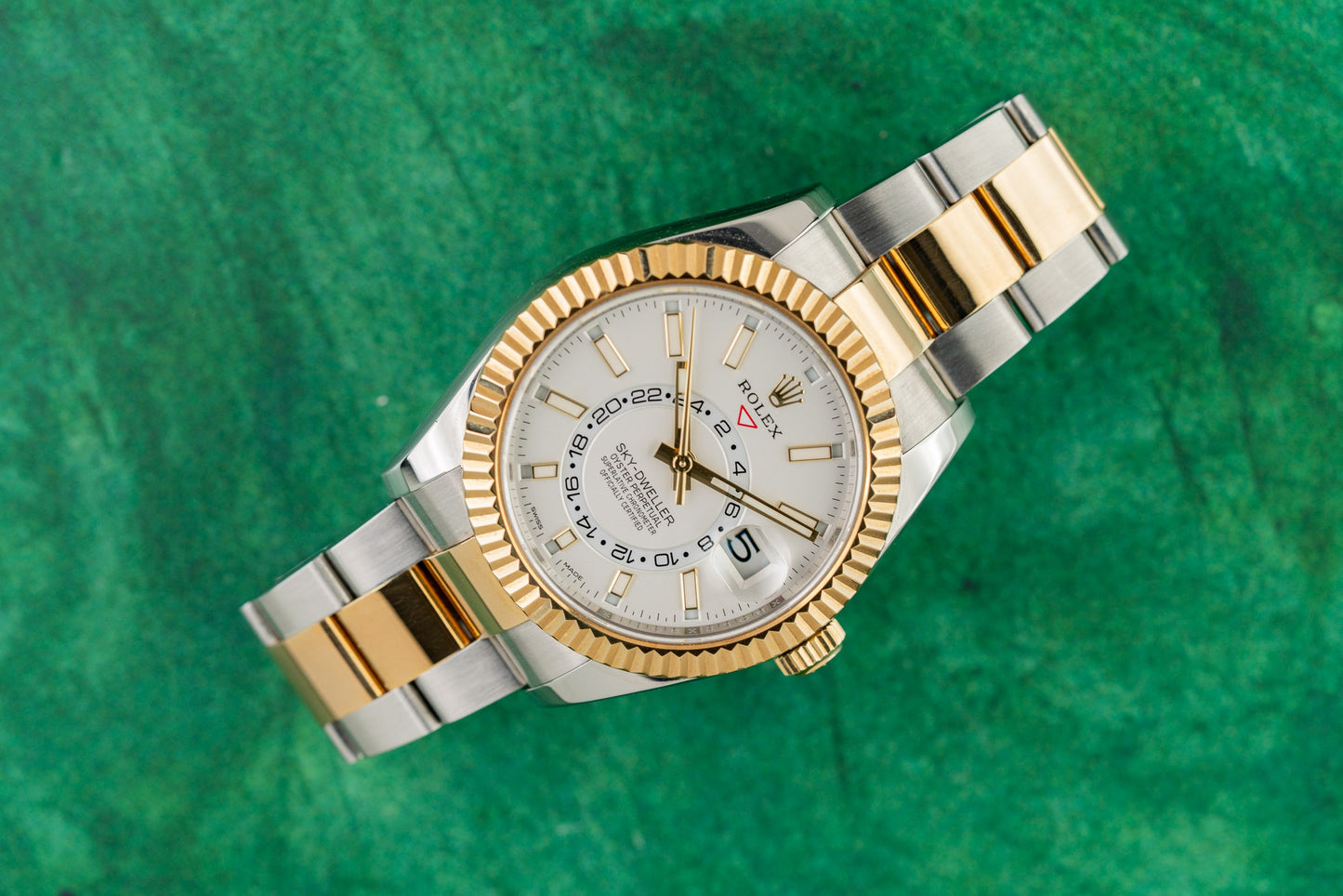 Rolex Sky-Dweller 326933 White Dial Two Tone Yellow Gold 2019 - The Watch Business Sydney