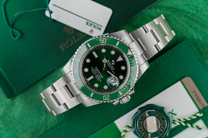 Rolex Submariner Date 116610LV Hulk Green Dial Green Cerachrom Bezel Hang Tags - The Watch Business Sydney