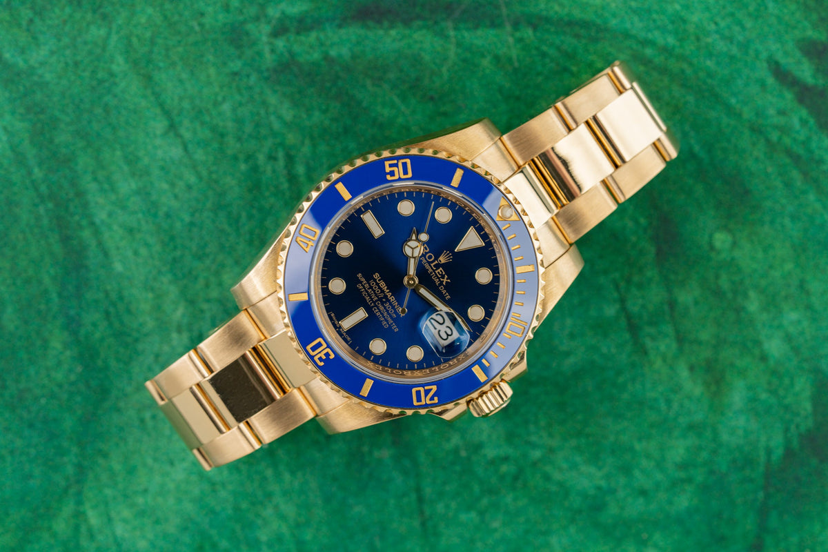 Rolex Submariner Date 116618LB Blue Dial 18k Yellow Gold 2018 - The Watch Business Sydney