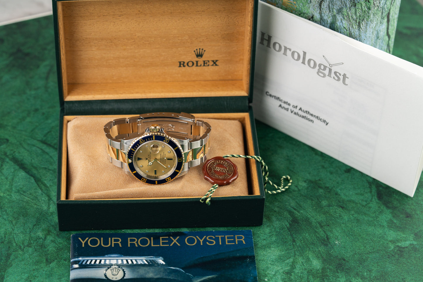Rolex Submariner Date 16613 Champagne Serti Dial Two Tone Yellow Gold 2001 - The Watch Business Sydney