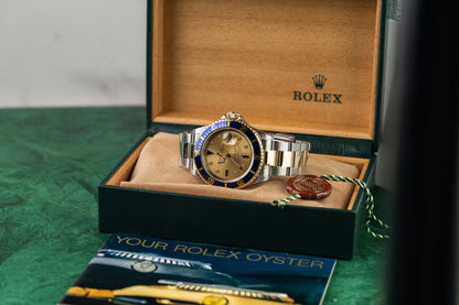 Rolex Submariner Date 16613 Champagne Serti Dial Blue Bezel Two Tone Case - The Watch Business Sydney CBD