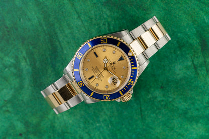 Rolex Submariner Date 16613 Champagne Serti Dial Oyster Two Tone Bracelet - The Watch Business Sydney