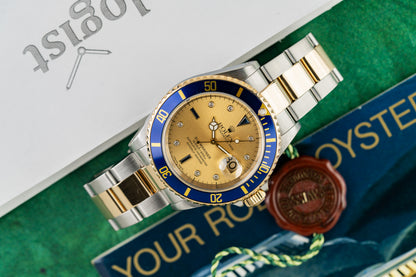 Rolex Submariner Date 16613 Champagne Serti Dial Box Booklet and Certificate 2001 - The Watch Business Sydney