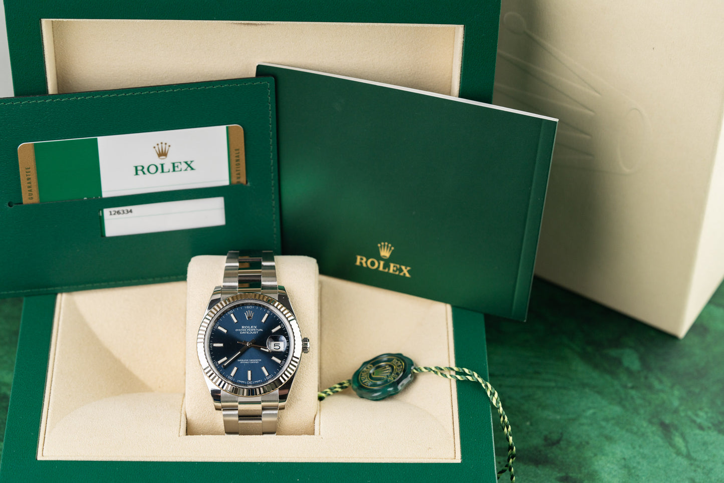 Rolex Datejust 41 Blue Index Dial 126334 Fluted Bezel Oyster Bracelet 2018 Model