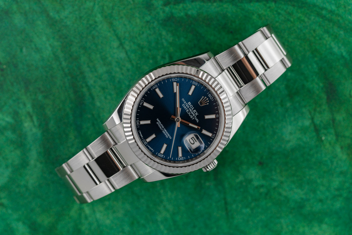 Rolex Datejust 41 Blue Index Dial 126334 Fluted Bezel Oyster Bracelet 2018 Model