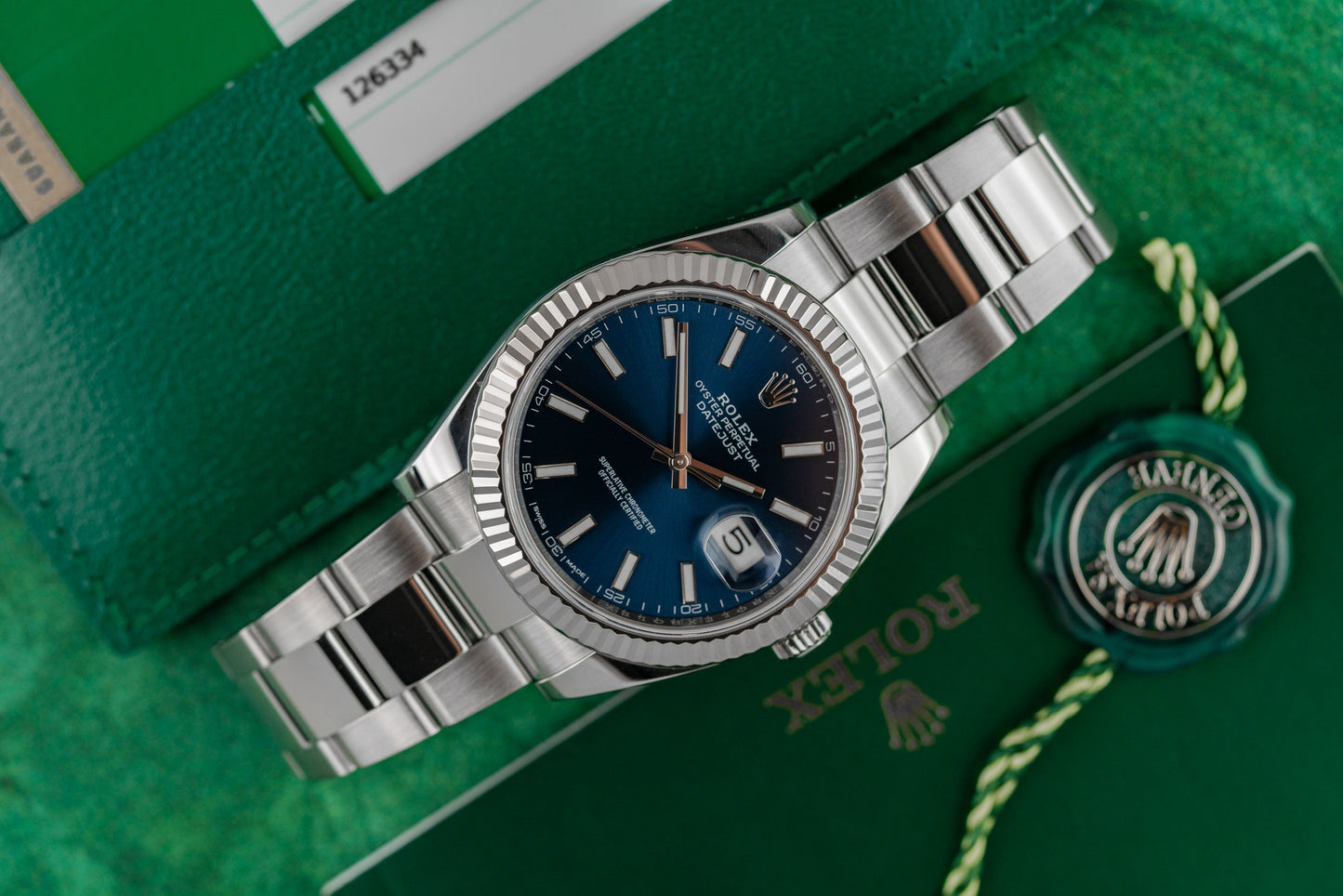 Rolex Datejust 41 Blue Index Dial 126334 Fluted Bezel Oyster Bracelet 2018 Model