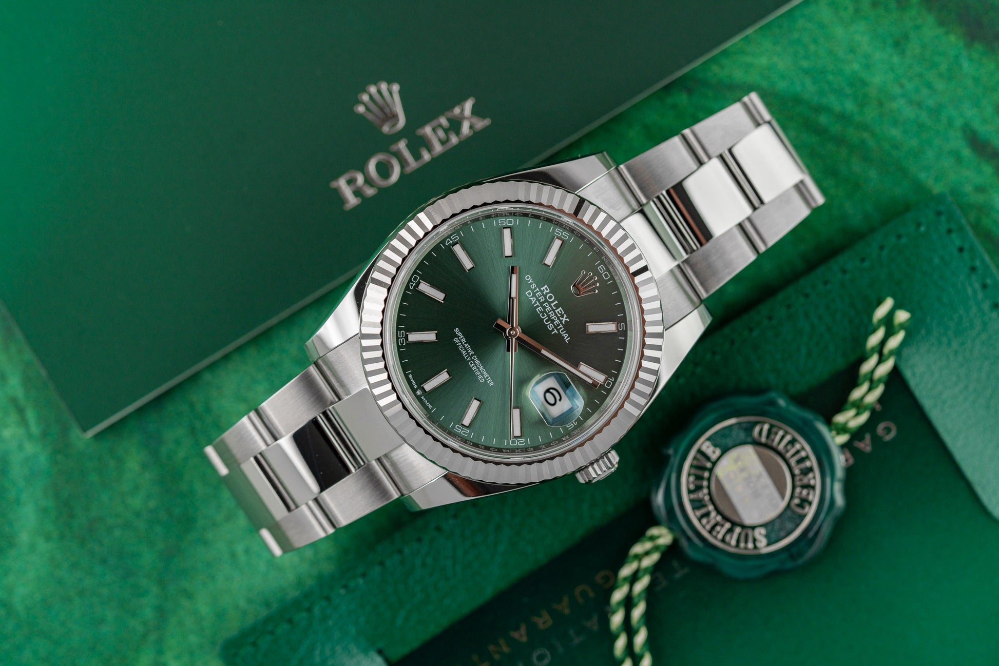 Rolex Datejust 41 Mint Green Dial 126334 dial close-up - Pre-Owned Sydney