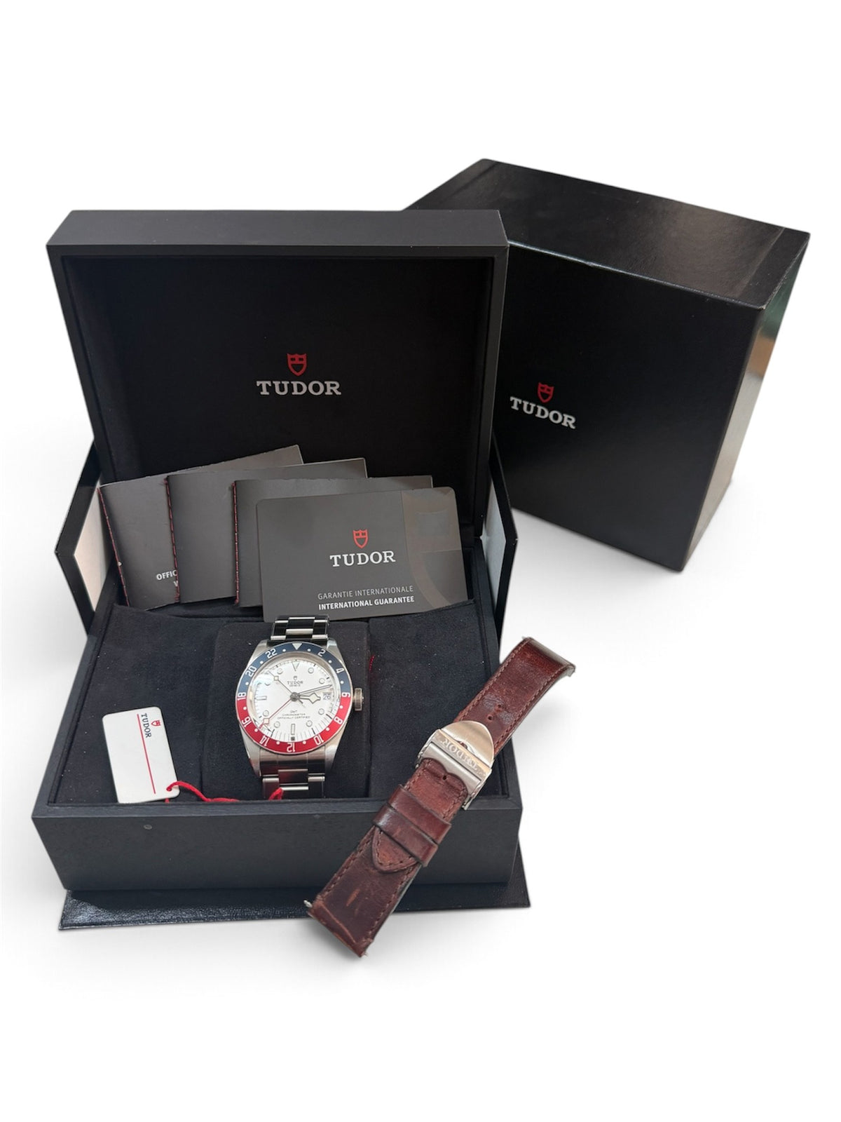 Tudor Black Bay GMT 79830RB Full Set Box Papers Leather Strap 2025 - The Watch Business Sydney