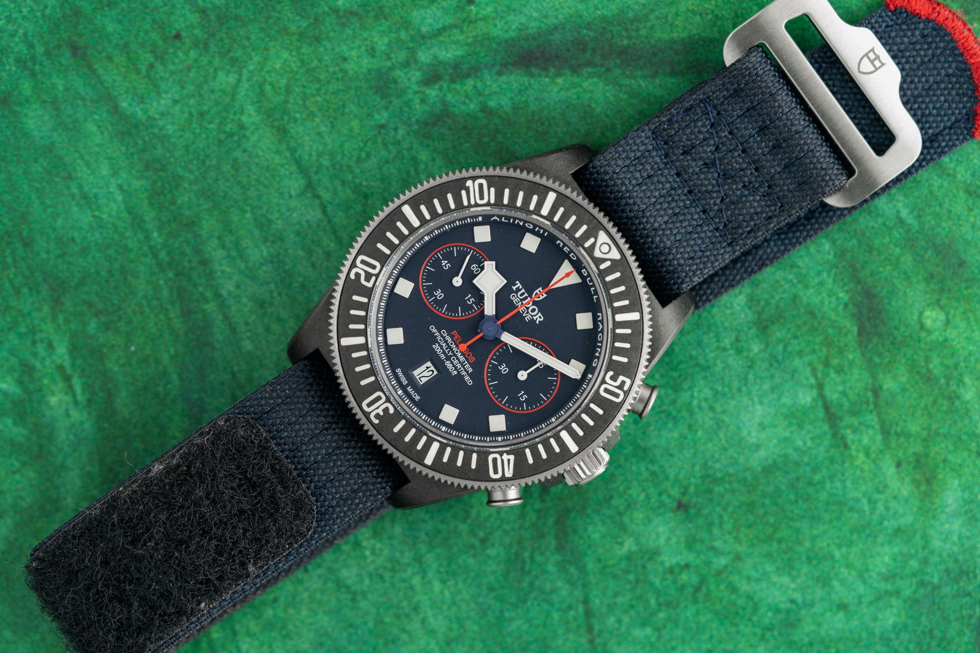 Tudor Pelagos FXD Chrono Alinghi Red Bull Racing M25807KN-0001 Blue Dial Carbon 2023 - The Watch Business Sydney