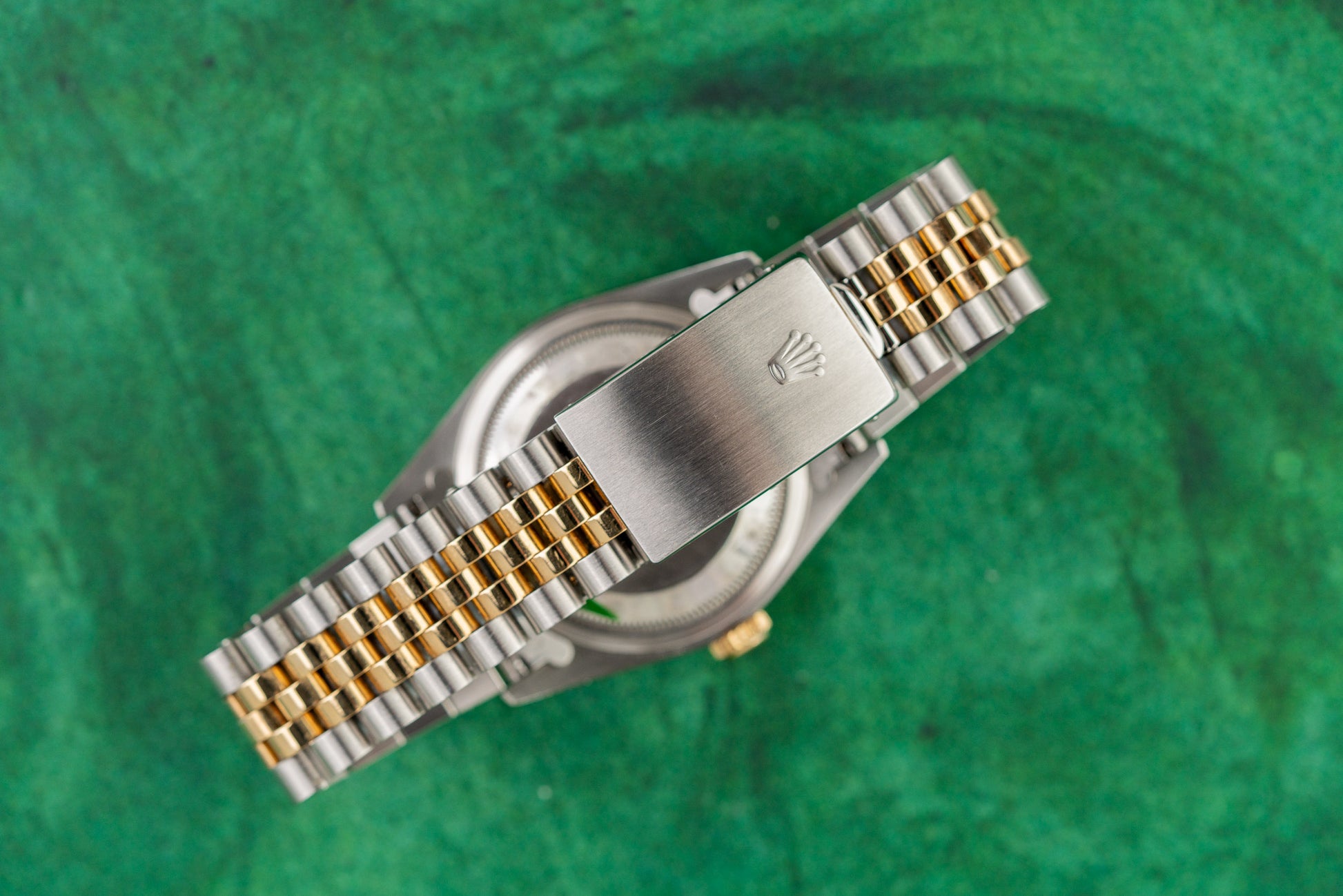 Rolex Datejust 36 Champagne Diamond Dial 16233 case and crown - The Watch Business