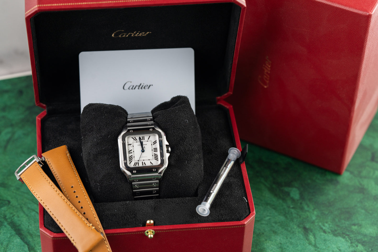 Cartier Santos De Cartier WSSA0029 Medium White Dial Stainless Steel 2025 Full Set - The Watch Business Sydney