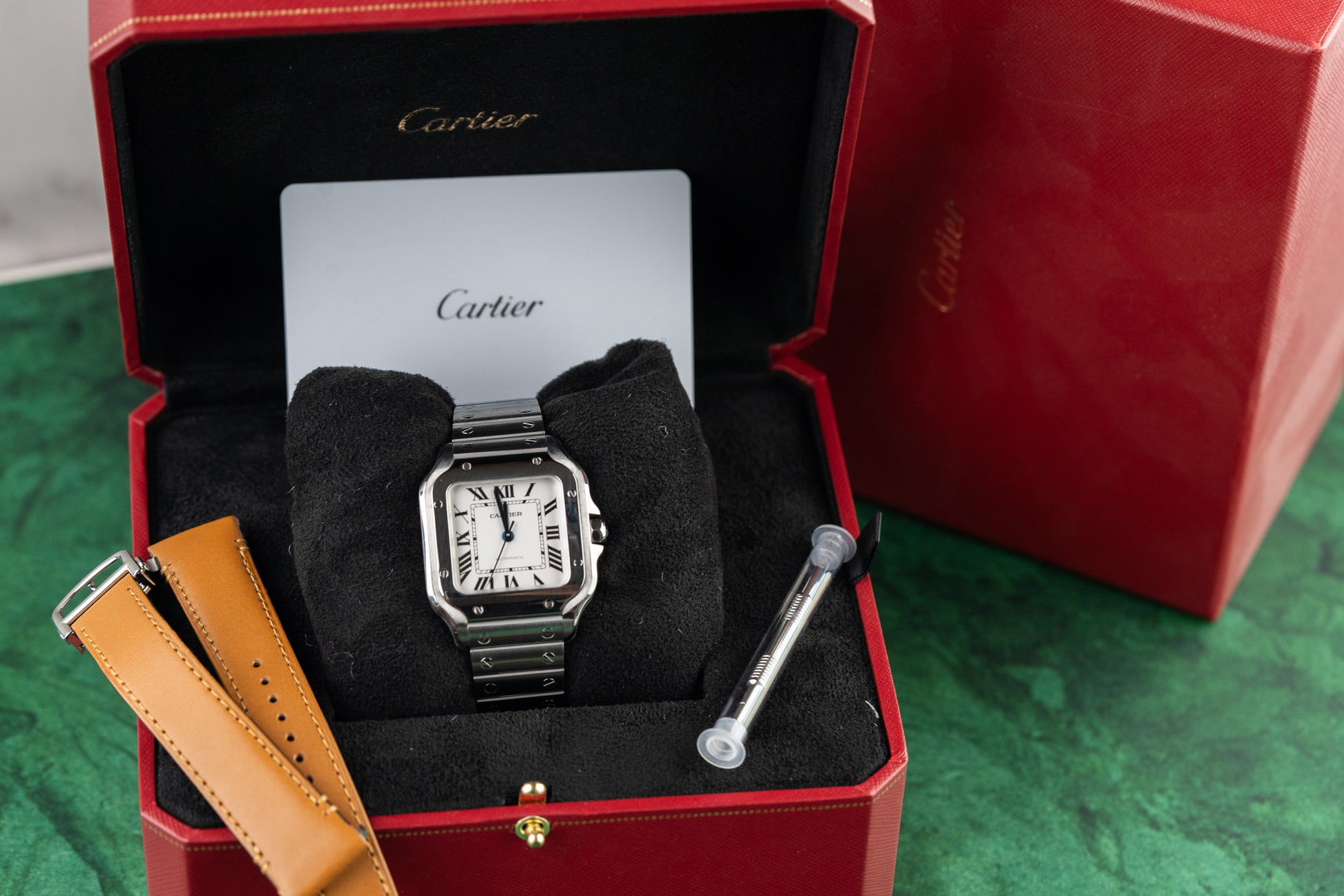 Cartier Santos De Cartier WSSA0029 Medium White Dial Stainless Steel 2025 Full Set - The Watch Business Sydney