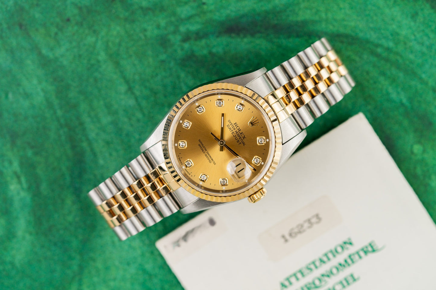 Rolex Datejust 36 Champagne Diamond Dial 16233 dial close-up - Pre-Owned Sydney