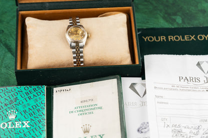 Rolex Lady-Datejust 26 Champagne Diamond Dial 69173 Two Tone Yellow Gold 1991 Model