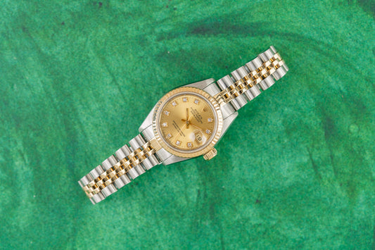 Rolex Lady-Datejust 26 Champagne Diamond Dial 69173 Two Tone Yellow Gold 1991 Model