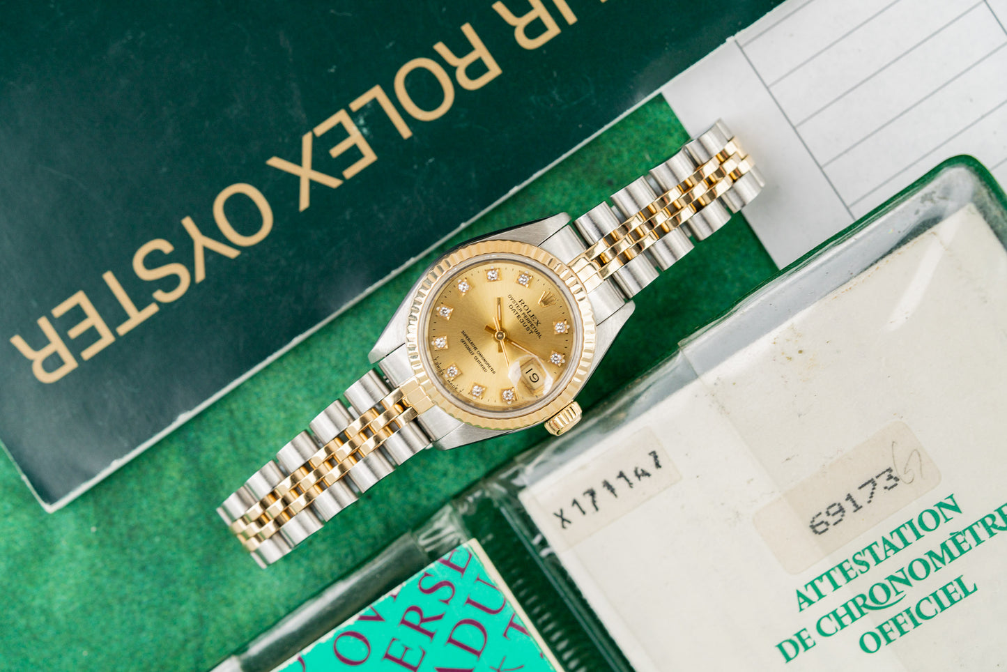 Rolex Lady-Datejust 26 Champagne Diamond Dial 69173 Two Tone Yellow Gold 1991 Model