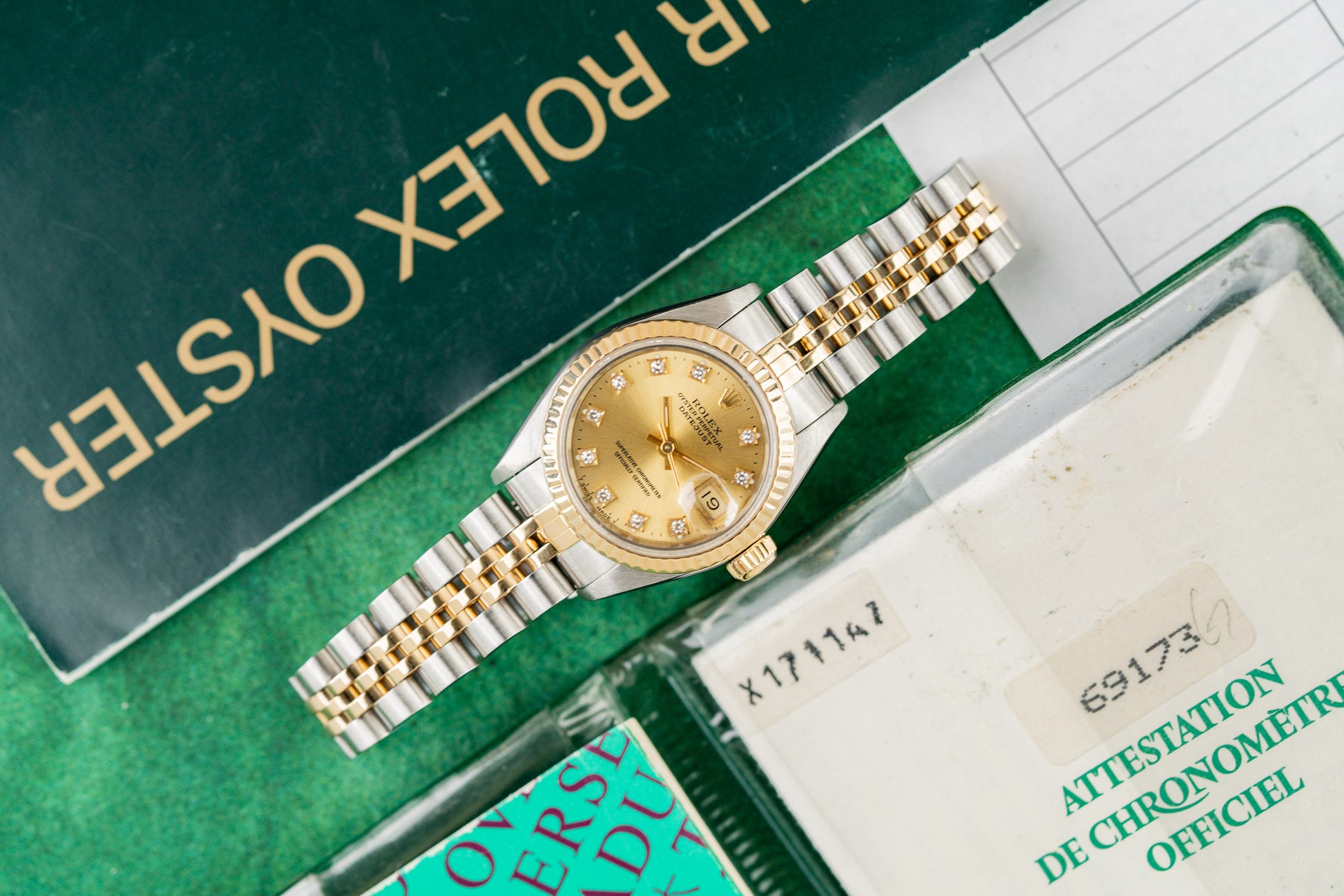 Rolex Lady-Datejust 26 Champagne Diamond Dial 69173 Two Tone Yellow Gold 1991 Model
