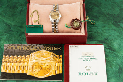 Rolex Lady-Datejust 26 Champagne Dial 69173 Two Tone Yellow Gold 1992 FULL SET