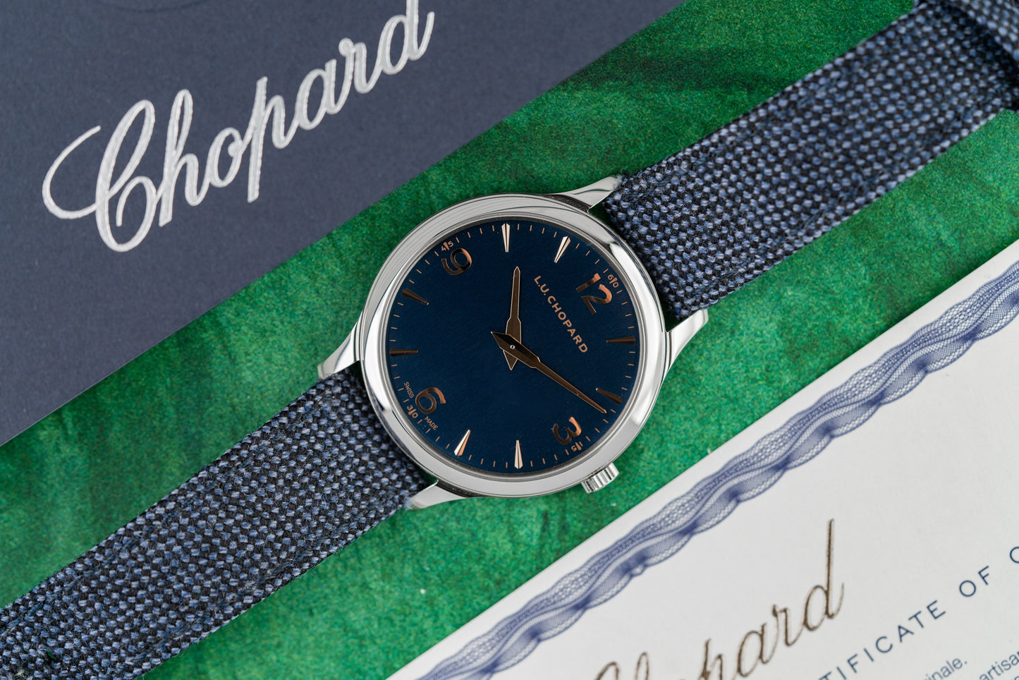 Chopard L.U.C. Blue Dial 168592-3002 dial close-up - Pre-Owned Sydney