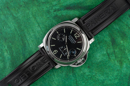 Panerai Luminor PAM00090 - Stainless steel, 44mm with power reserve, 2002 model. Iconic vintage Panerai with patina. Full set plus extra strap. Shop in Sydney.